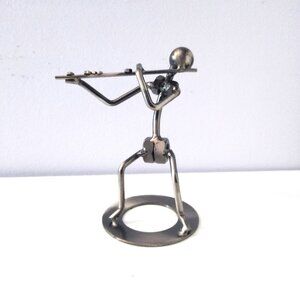 Flute Player Figurine - Metallic, Nuts & Bolts Design